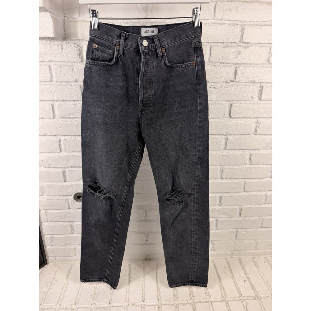 Agolde Womens Size 23 90s Pinch Waist High-Rise Distressed Black Jeans